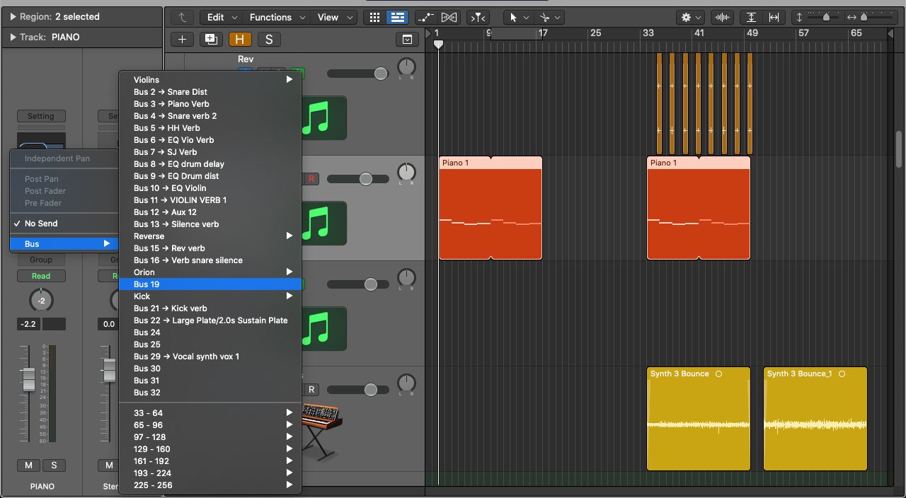 Selecting a Bus/Aux track in Logic Pro