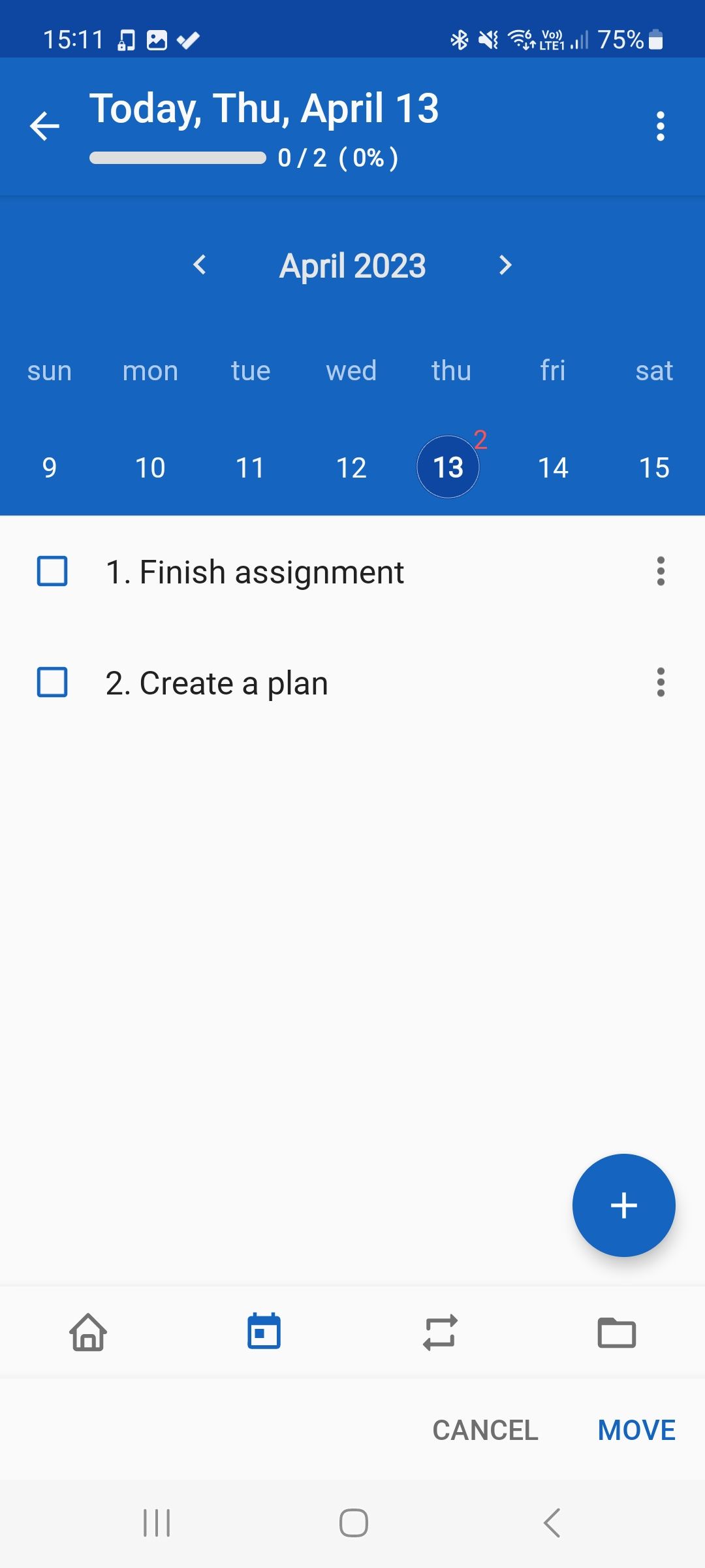 Calendar view in My Daily Planner