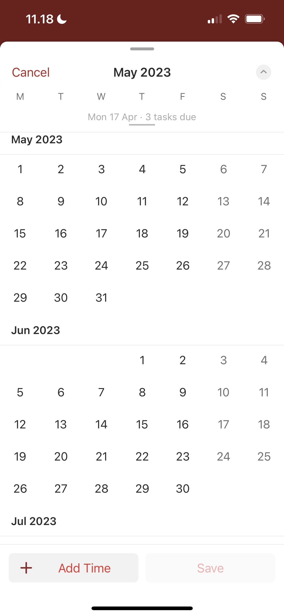 Calendar View in Todoist Screenshot