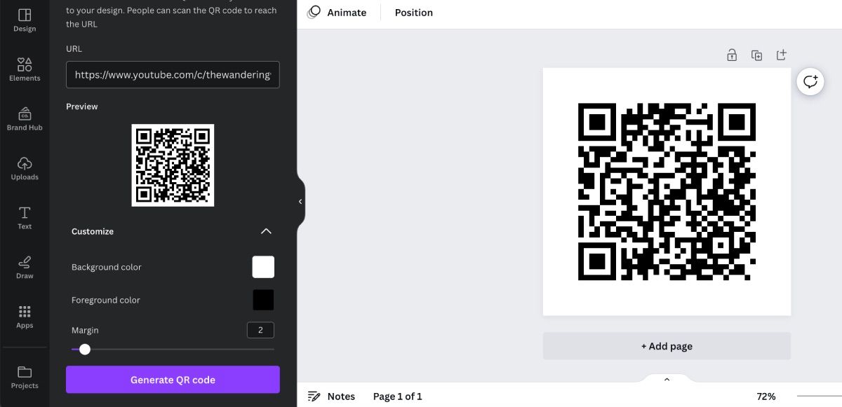 Canva QR Code generator on display with QR code made