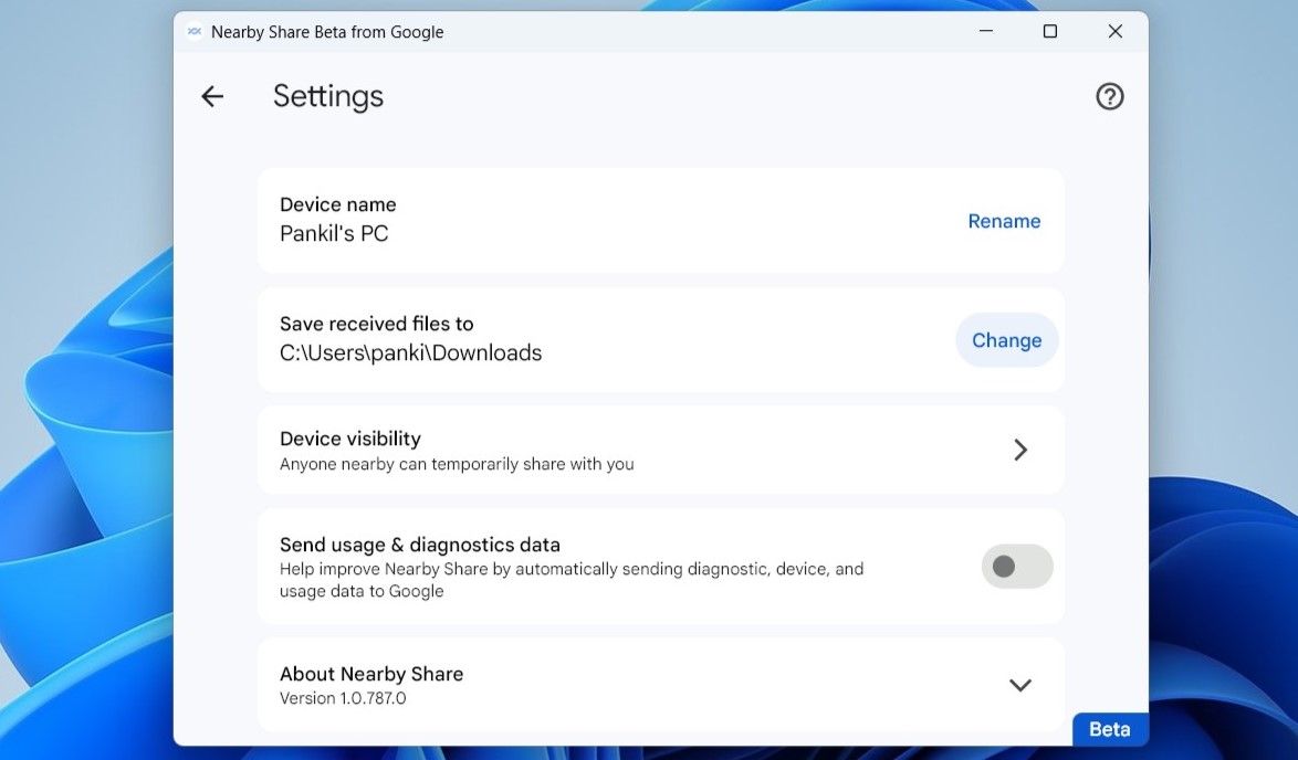 Change Default Download Location for Google Nearby Share App in Windows