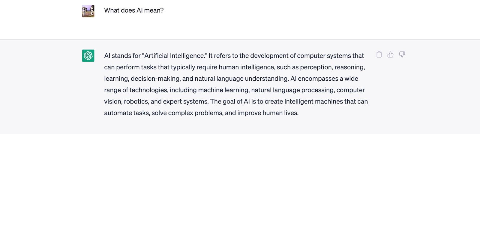 I'm trying to get ChatGPT to answer the same question via AI