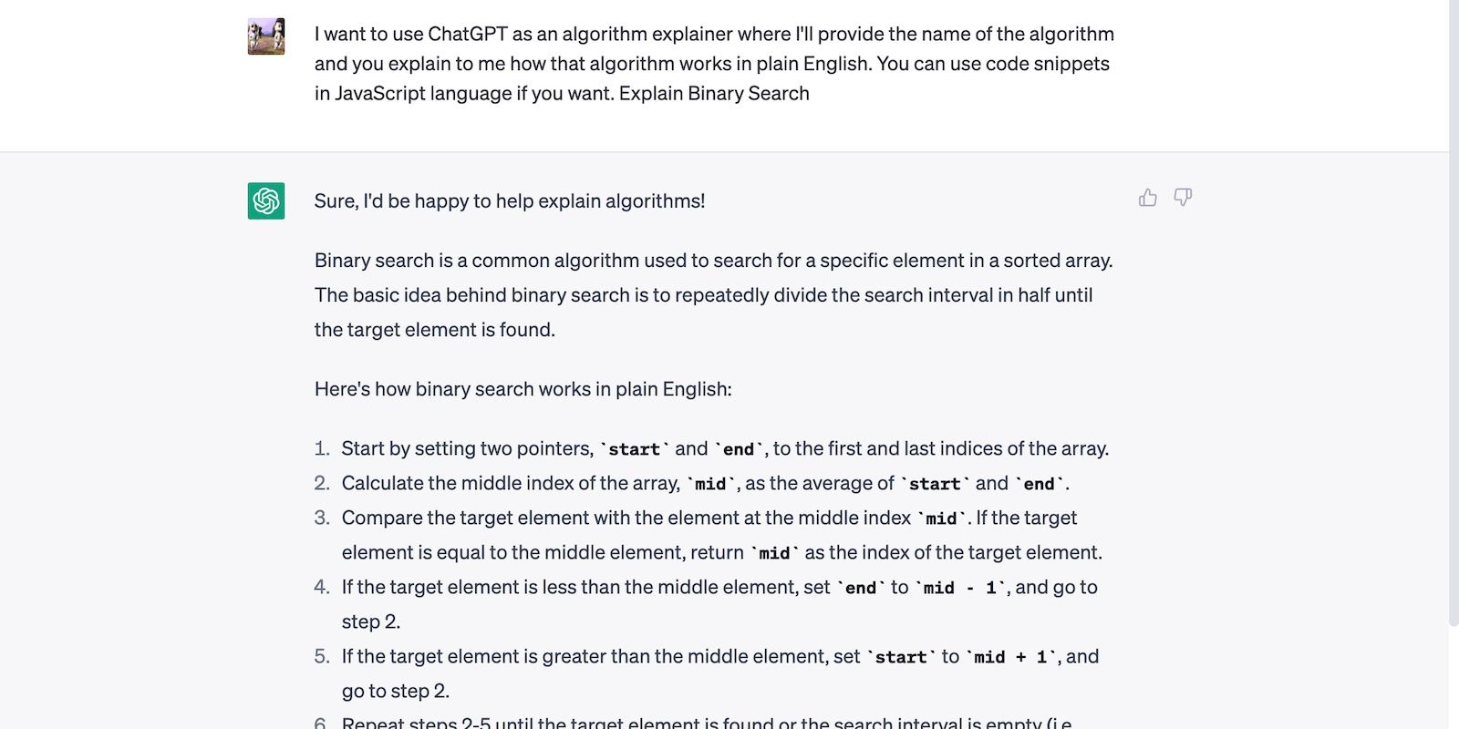 ChatGPT Explaining Algorithm Binary Search Simple Way