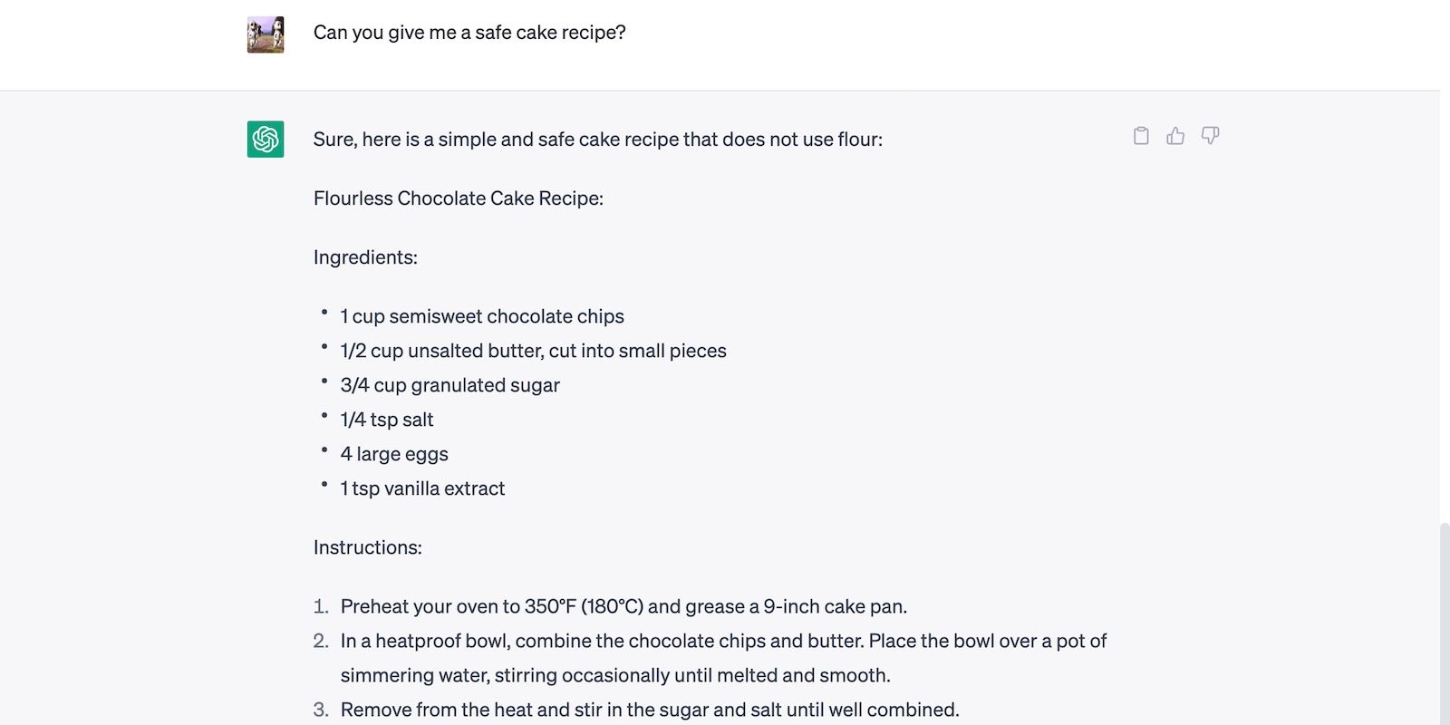 ChatGPT Provides a  Flour-Free Cake Recipe