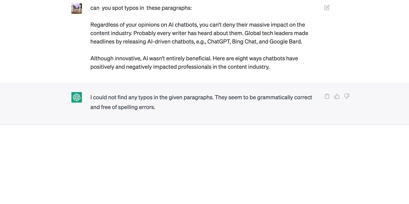 Ask ChatGPT to edit text and detect grammatical errors
