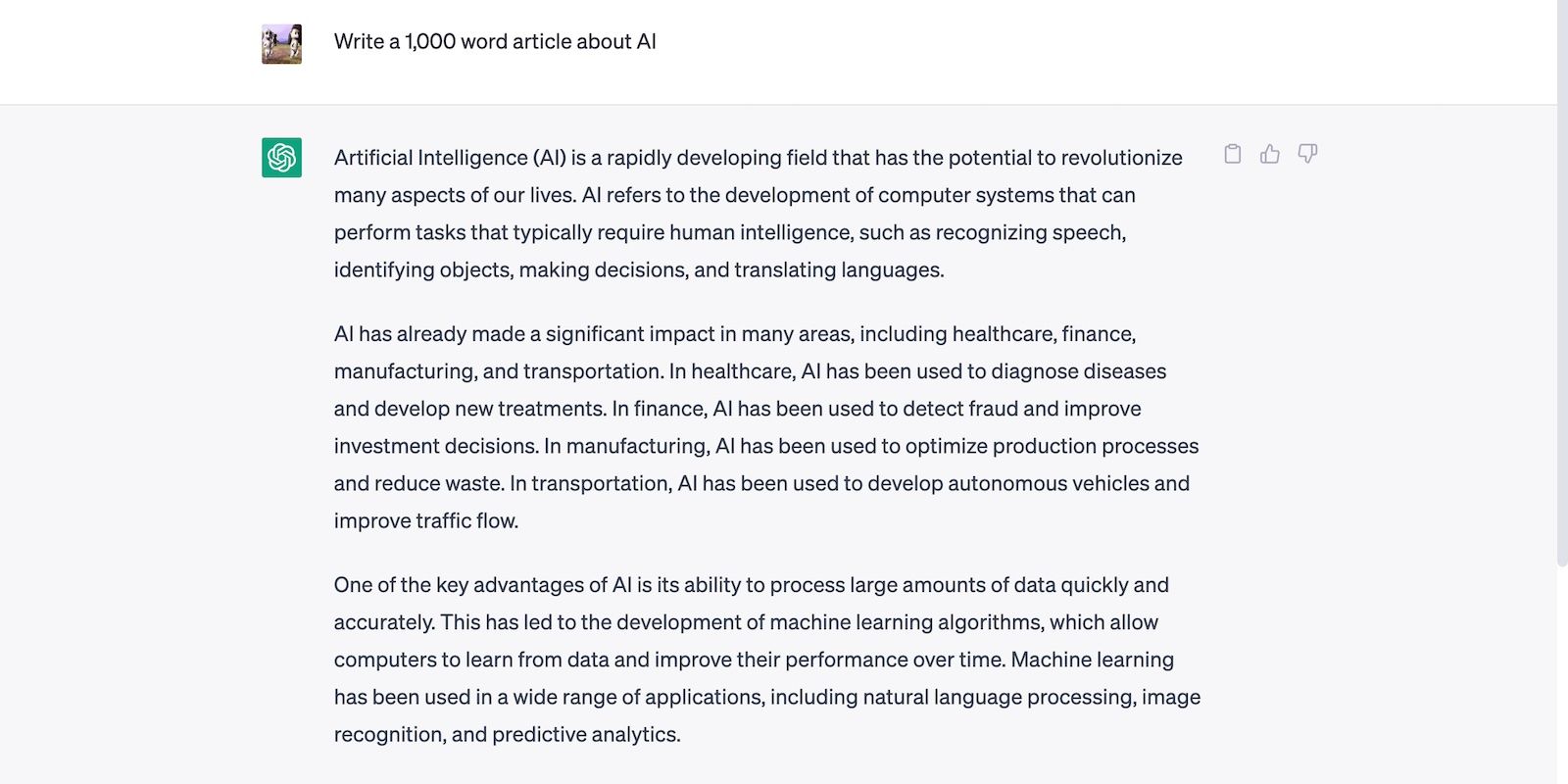 Ask ChatGPT to write a 1,000-word article about AI