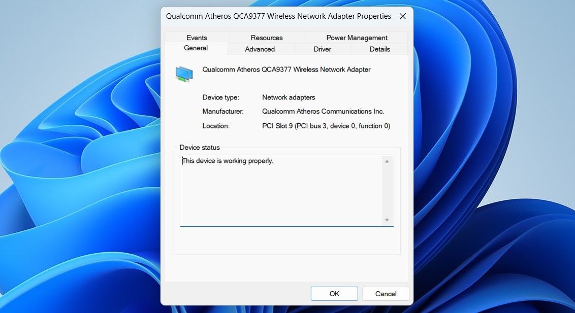Проверьте состояние сетевого адаптера в Windows