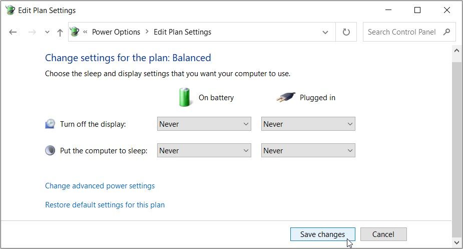 Mengklik tombol Simpan Perubahan di layar Edit pengaturan rencana