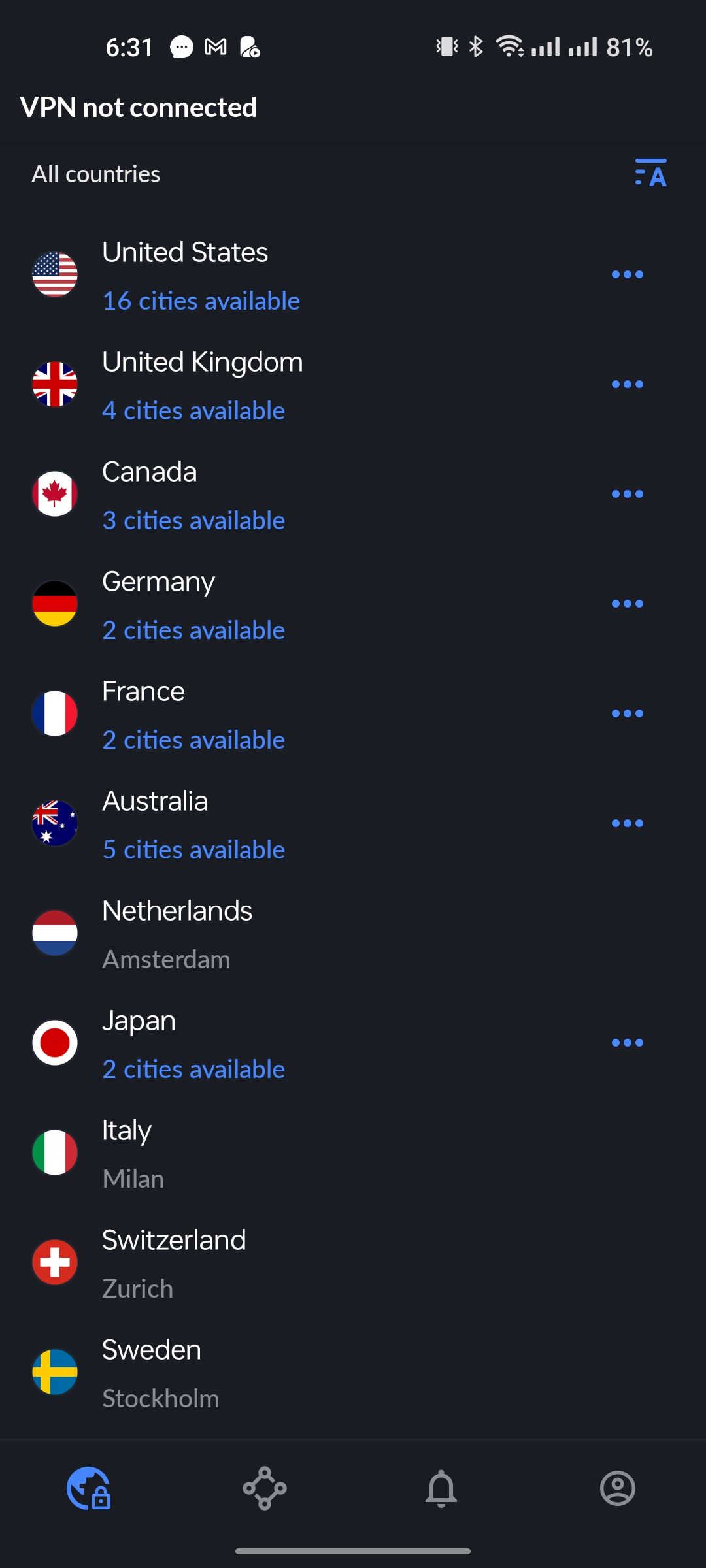 List of countries in NordVPN