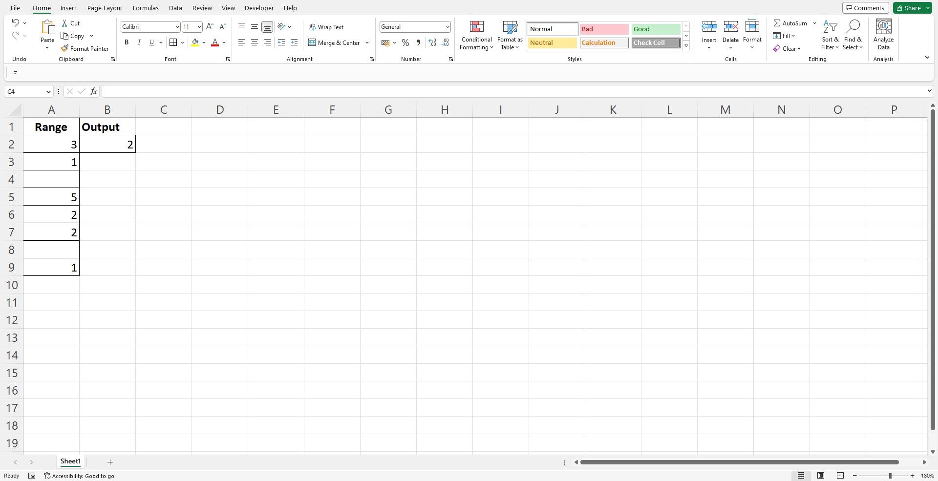Excel interface showing the usage of countblank function