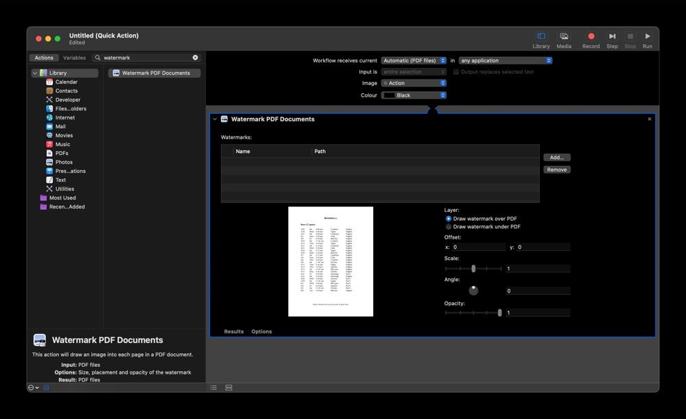 افزودن اقدام Watermark PDF Documents به گردش کار