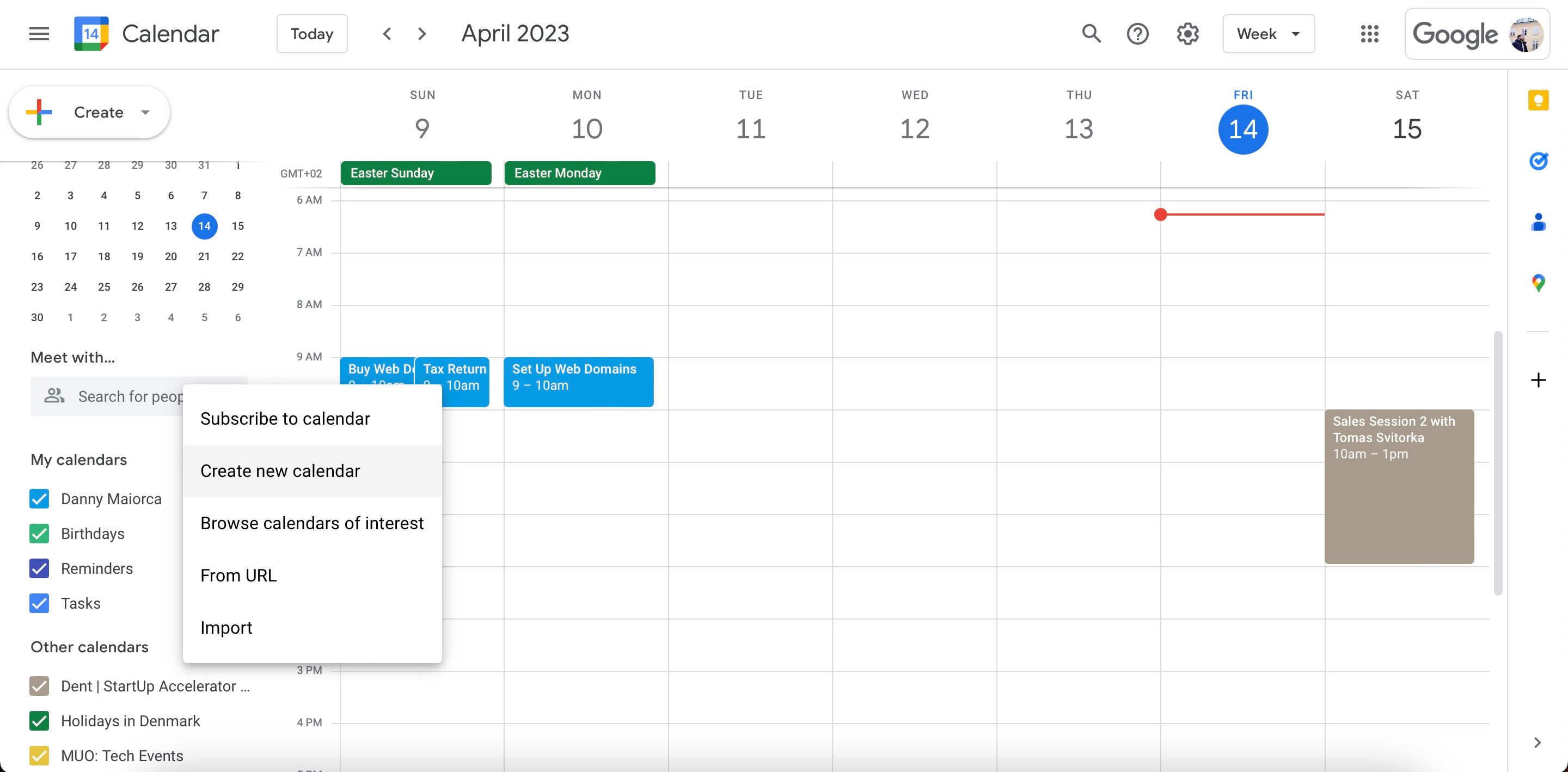 Create new calendar in Google Calendar screenshot