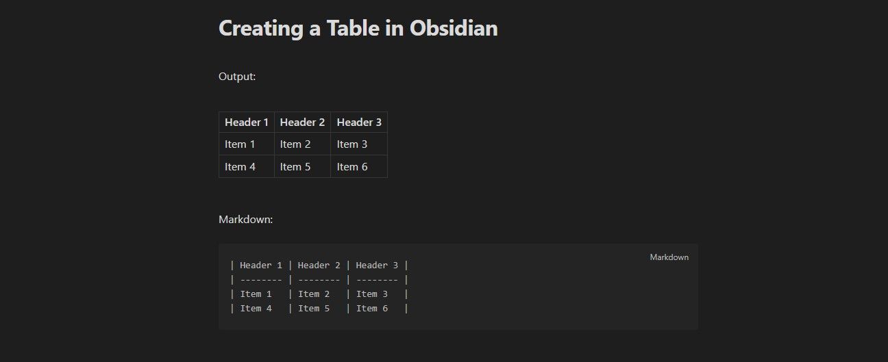 Membuat tabel di Obsidian