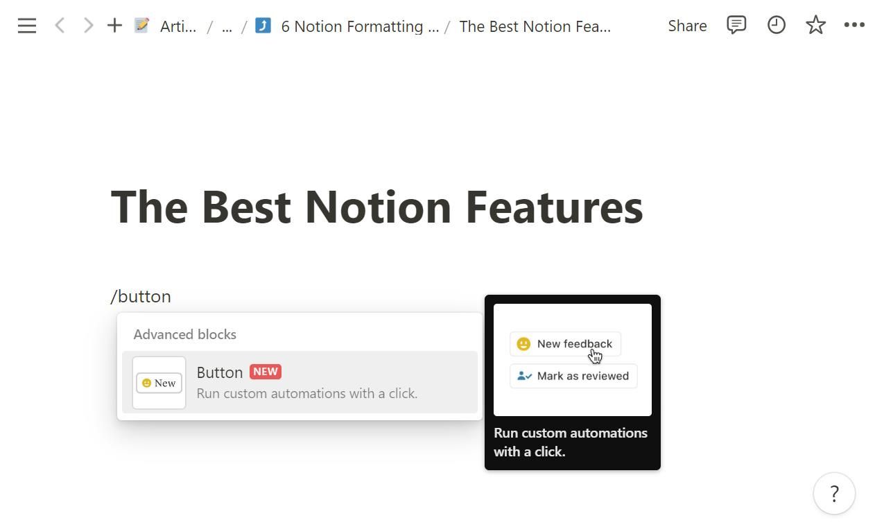 Creating a button in Notion