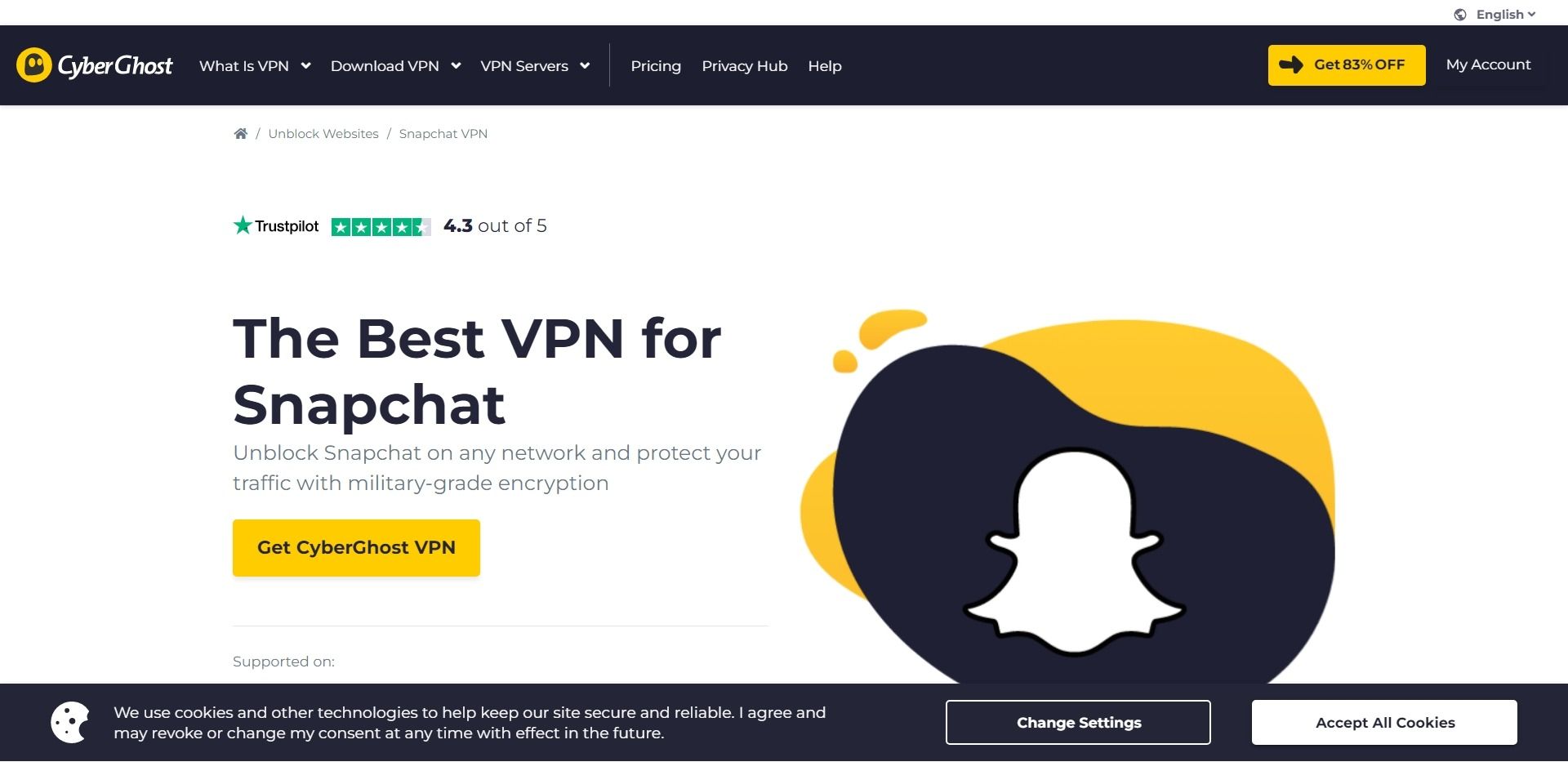 CyberGhost Snapchat VPN page