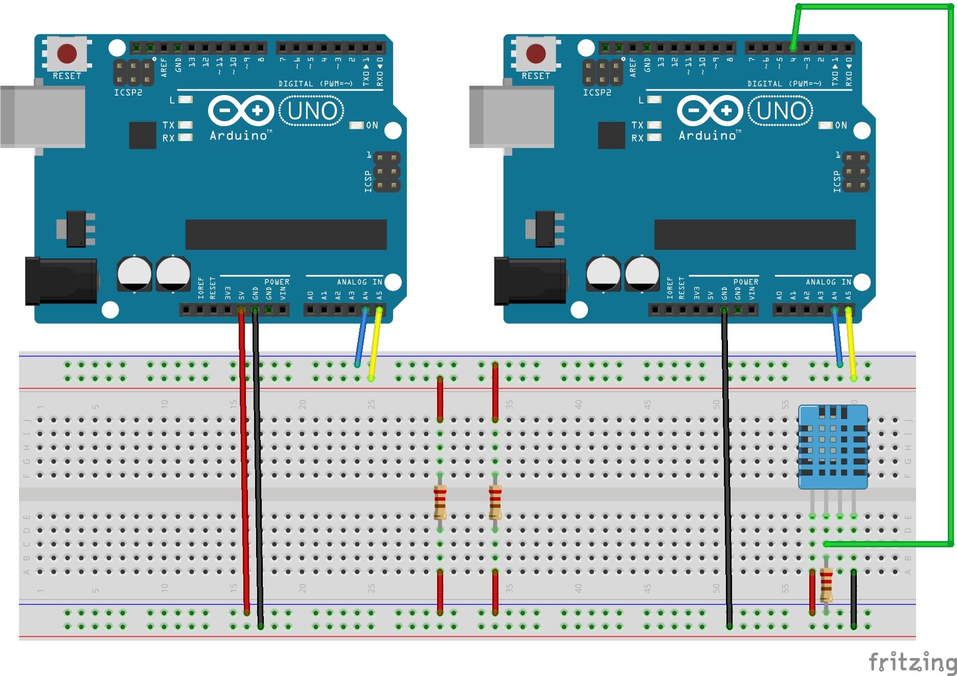 نمونه DHT11 I2C با 2 برد آردوینو