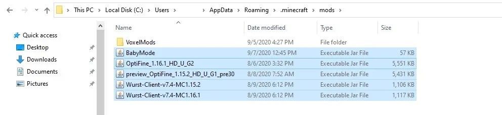 مود های مختلف ماین کرافت در فایل های بازی ماین کرافت نصب شده است