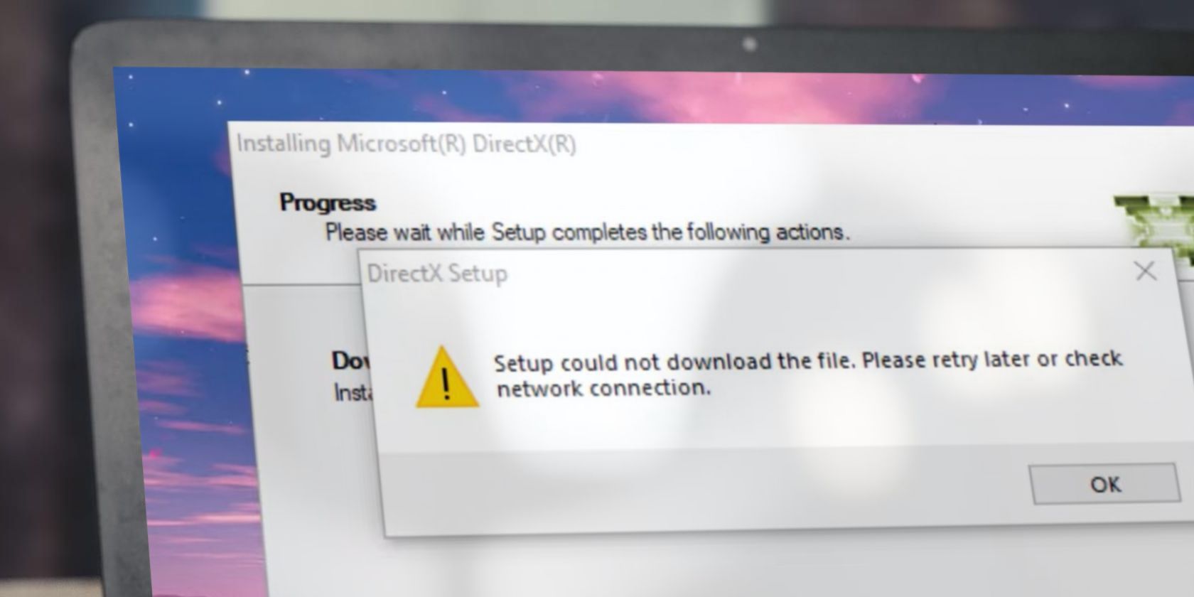 DirectX Error on a Windows Laptop Screen