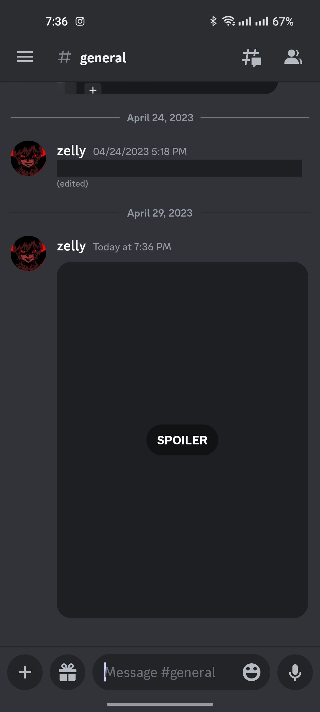 An image with a spoiler tag on Discord