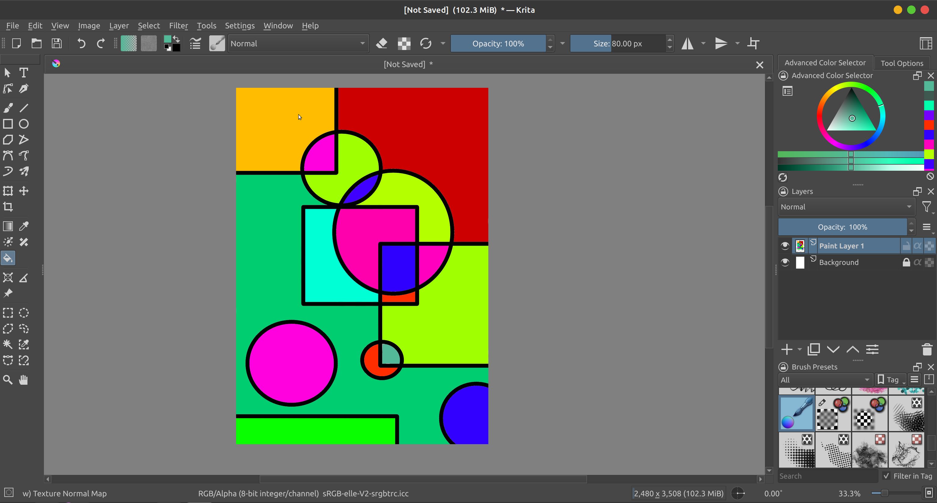drawing with rectangles and circles in krita