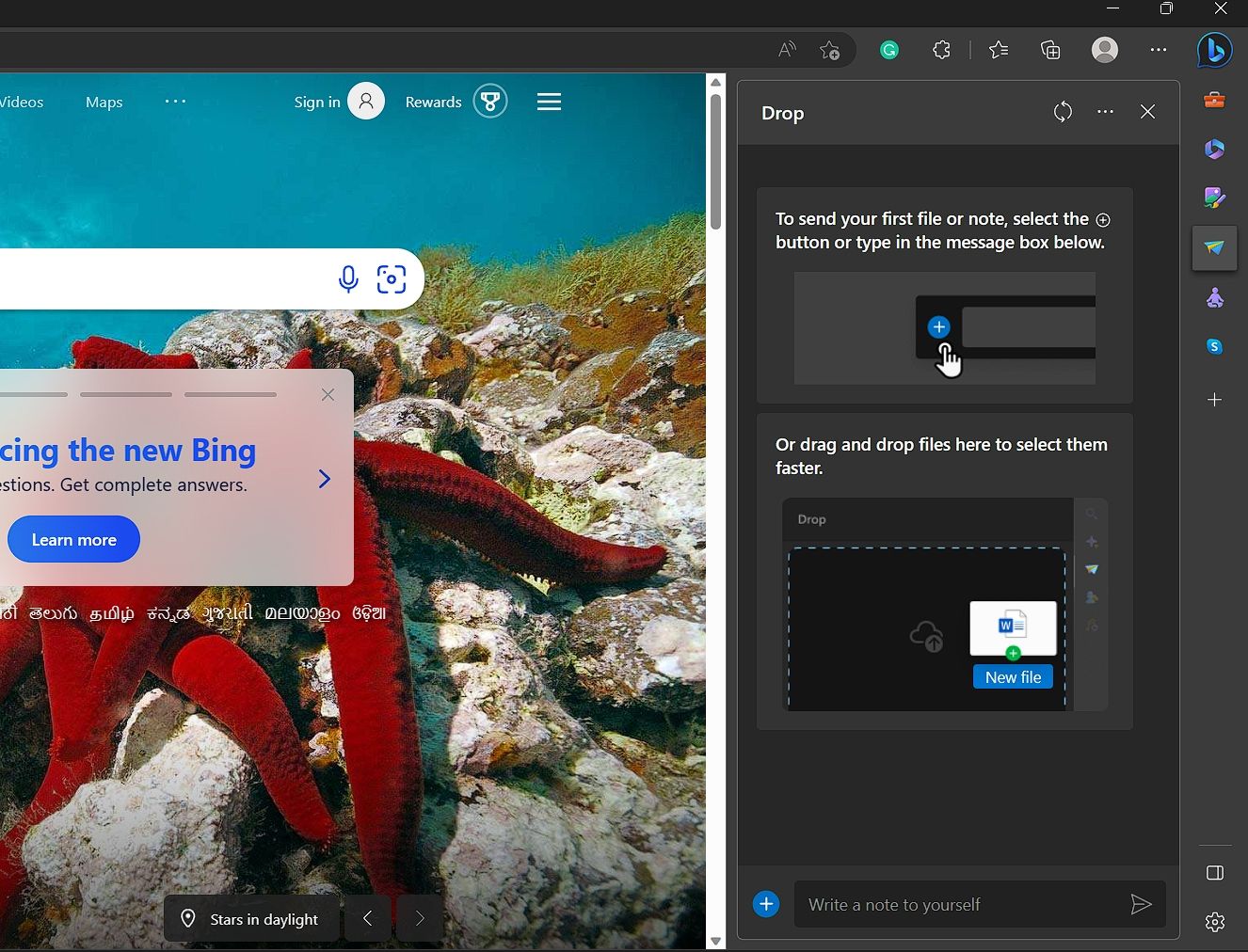 Ảnh chụp màn hình sử dụng chức năng Drop mới của Microsoft Edge để chia sẻ tệp.