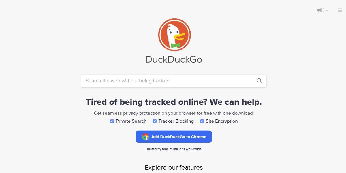 Trang chủ của trang web DuckDuckGo