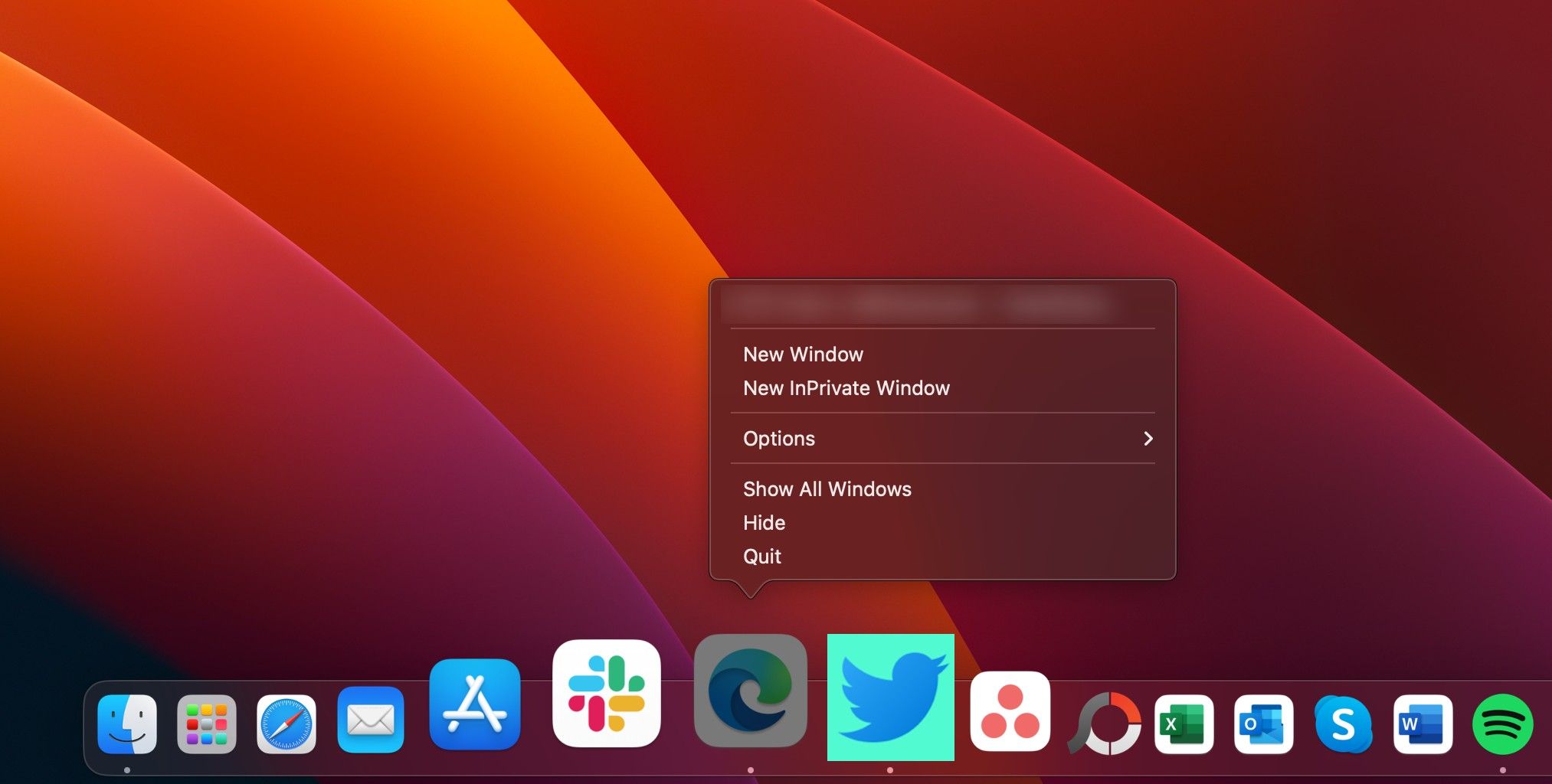 Cuplikan layar menampilkan menu konteks Dock di macOS