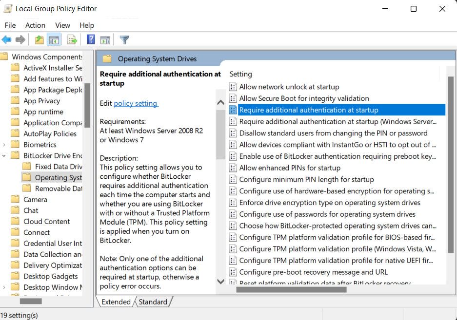 Edit the BitLocker policy in GPE