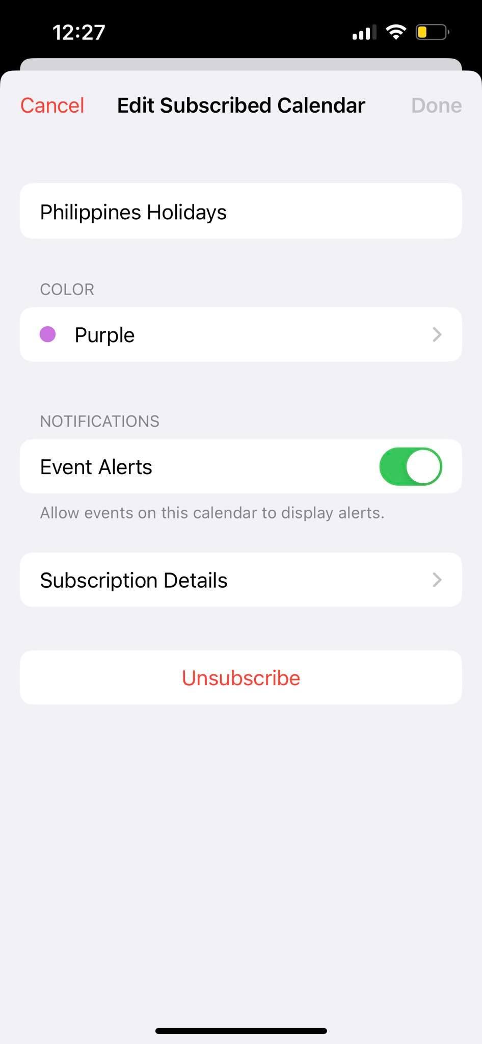 Edit the Calendar Account Subscriptions on iPhone