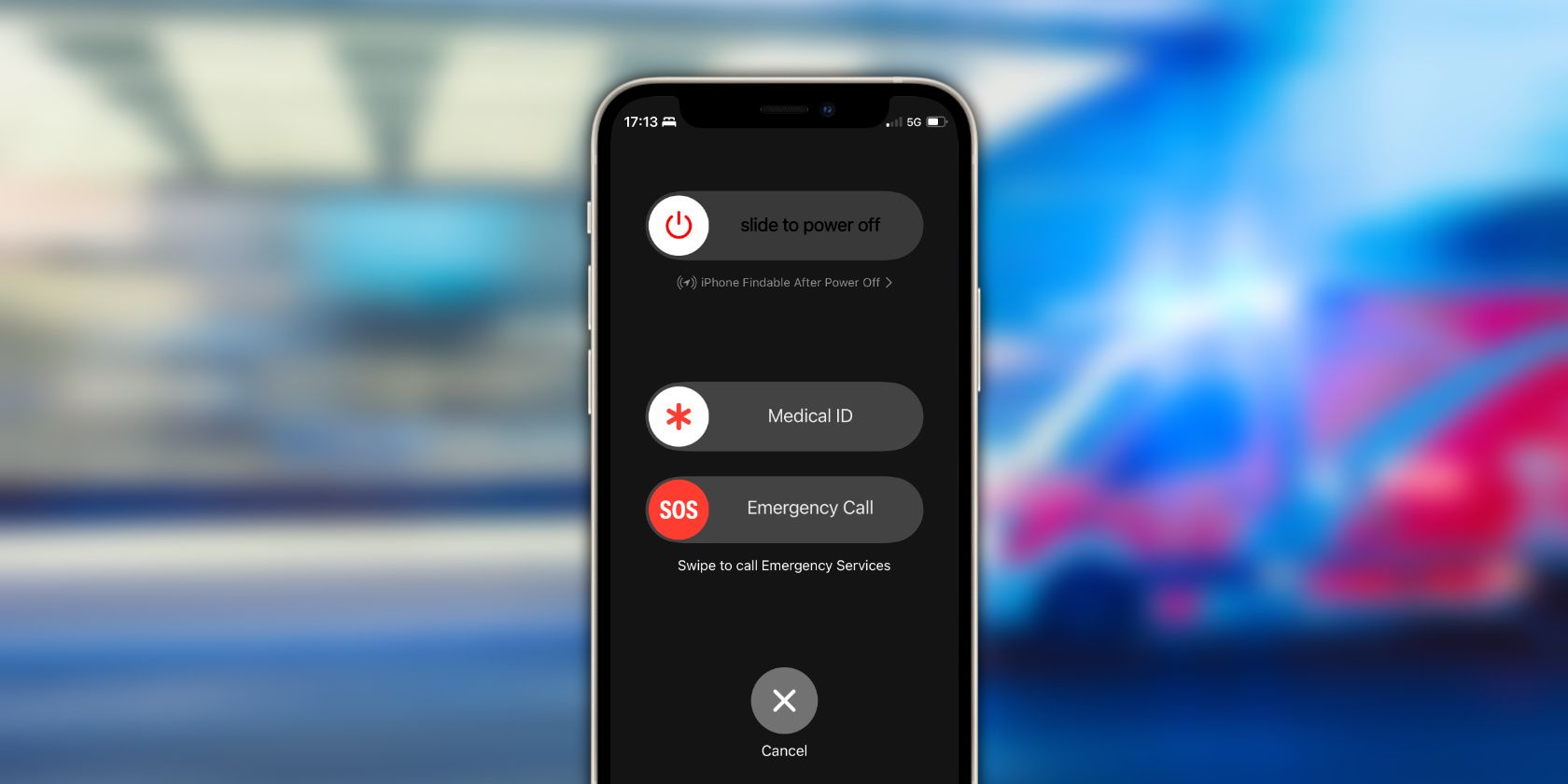 Emergency Screen showing Medical ID on iPhone in front of an ambulance