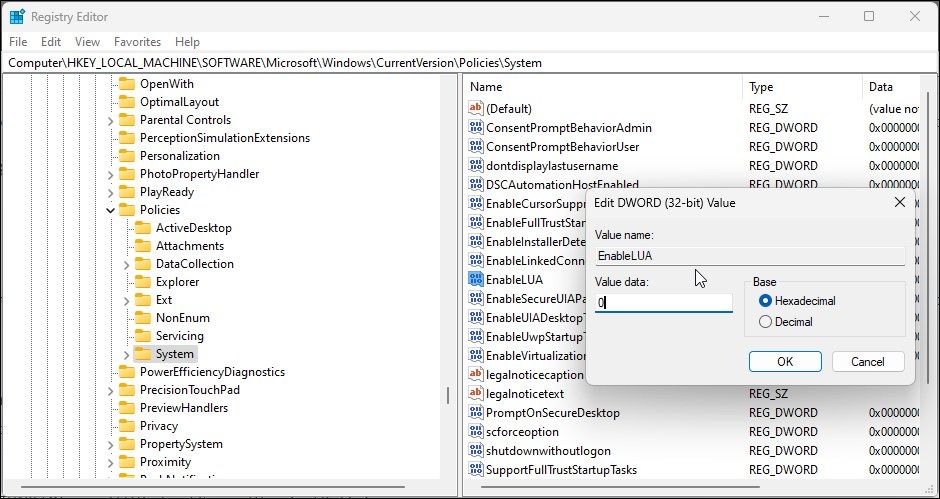 enable lua modify registry editor value 0 windows