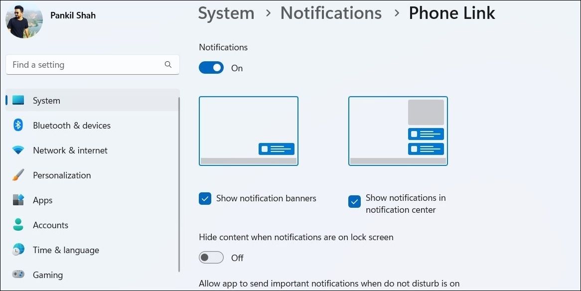Enable Notifications for Phone Link on Windows