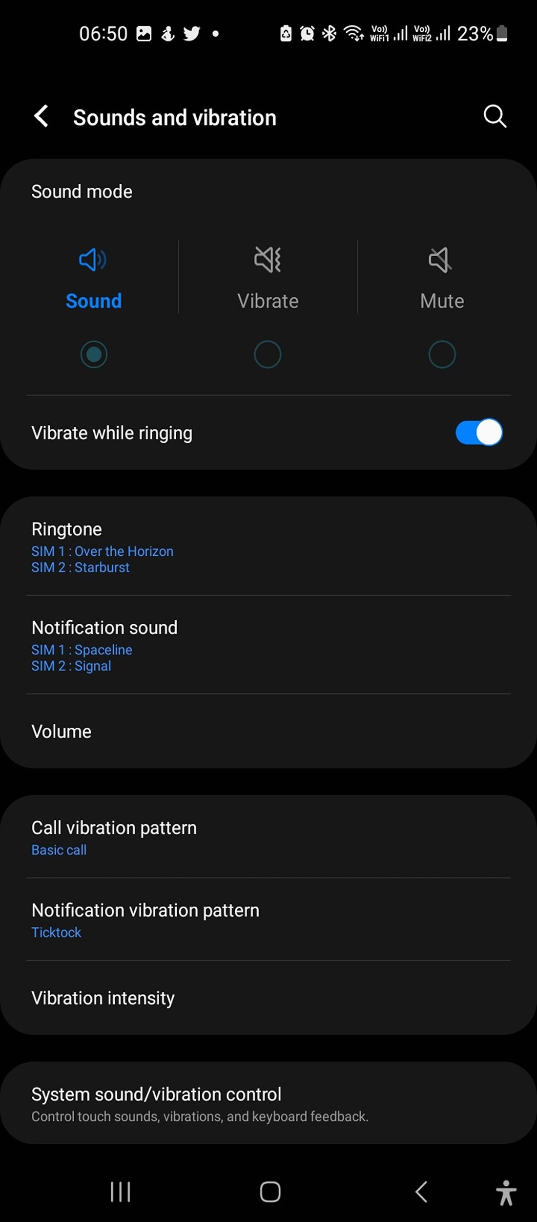 Sounds and notifications dashboard
