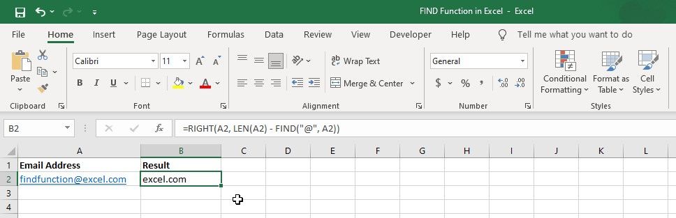 Tabel Excel menunjukkan cara menggunakan fungsi FIND dan RIGHT