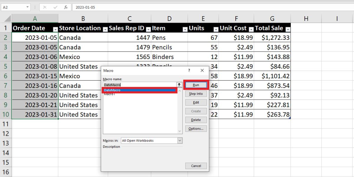 Excel Jalankan Pop-Up Makro dengan opsi untuk menjalankan makro