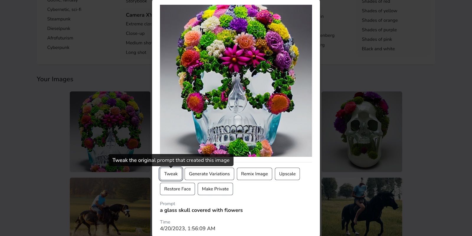 Generating Skull and Flower Image on EyeforAi Image Generator