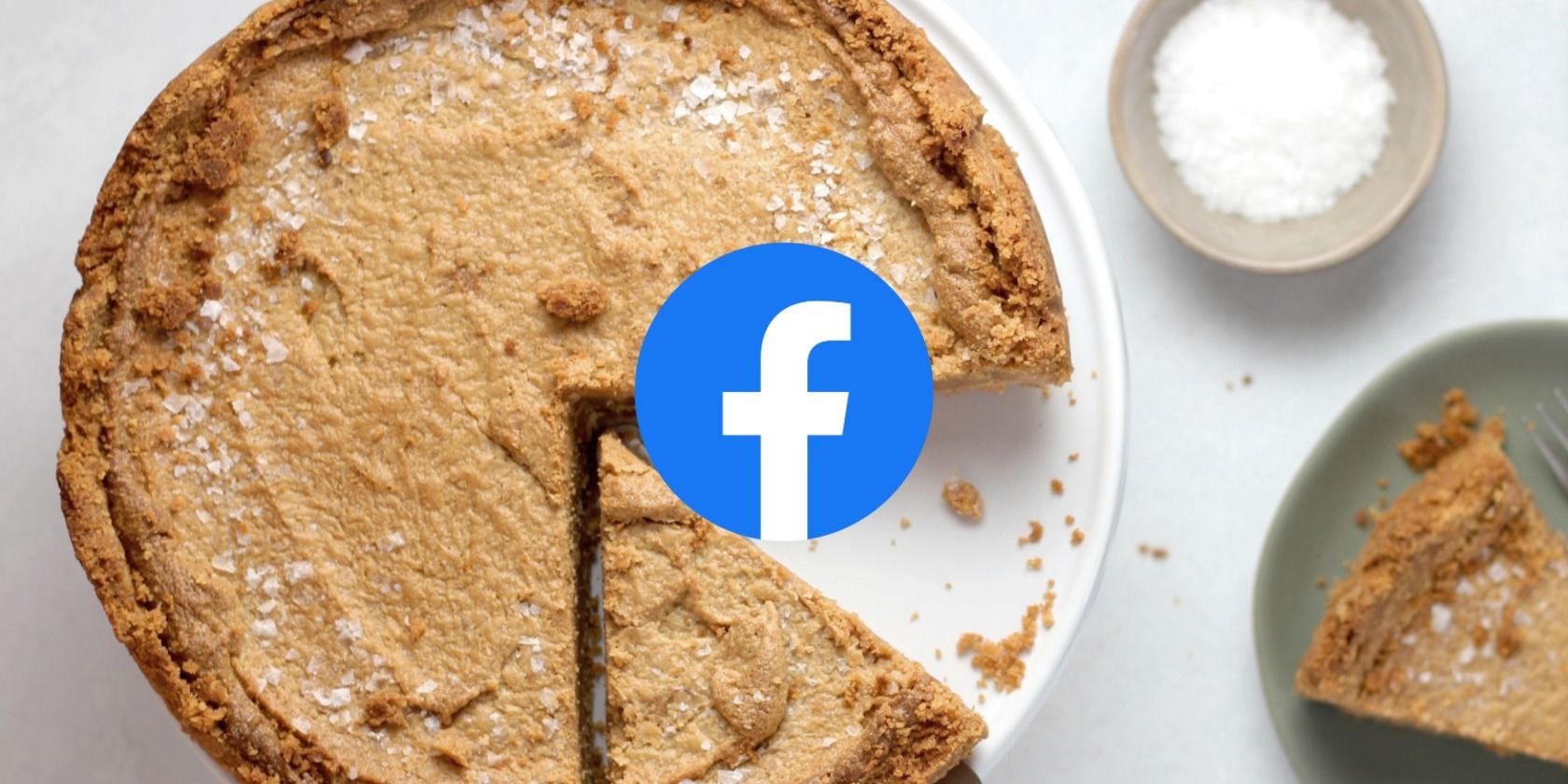 An image of the Facebook logo over a pie