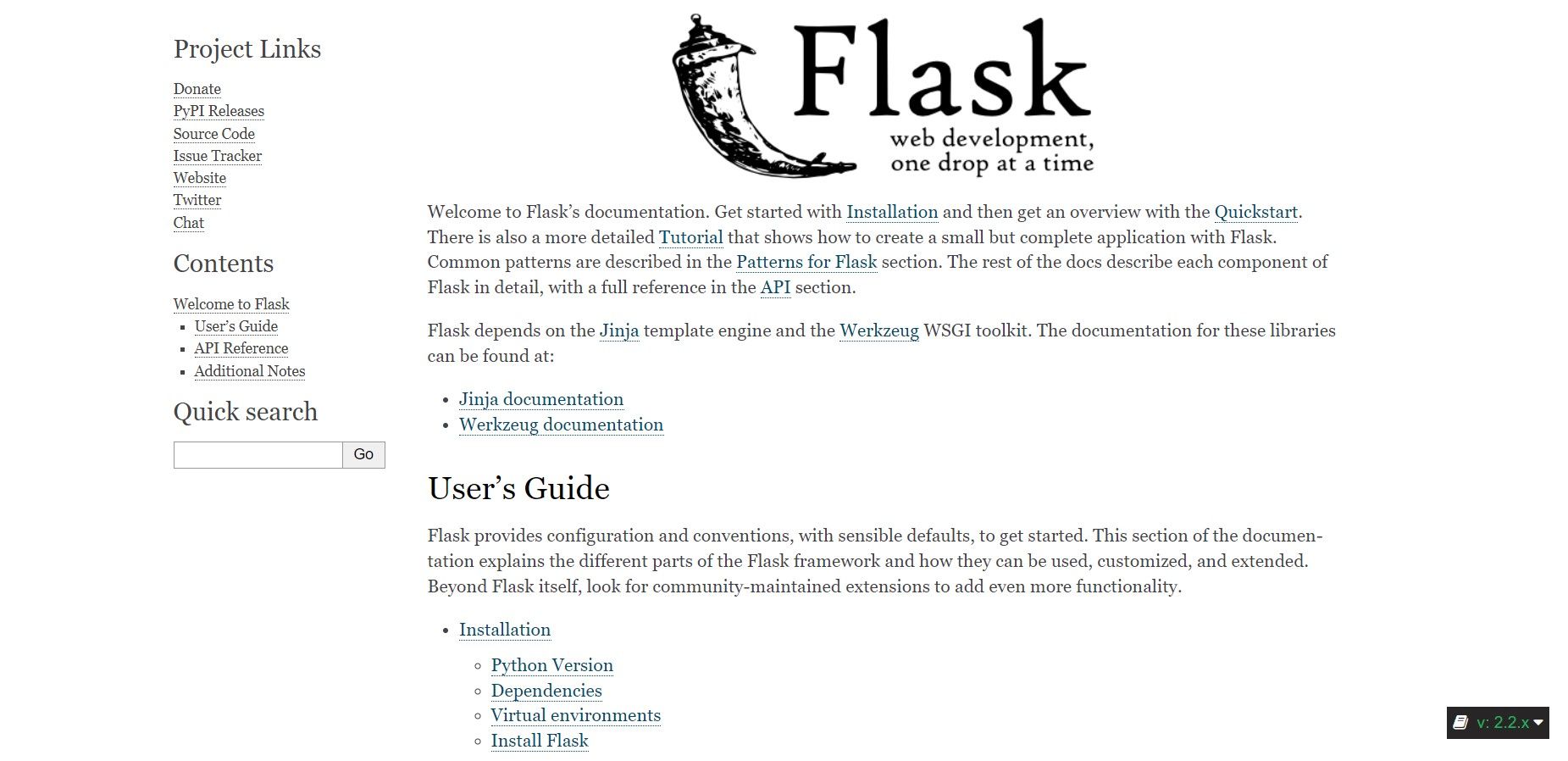 tangkapan layar situs web resmi flask