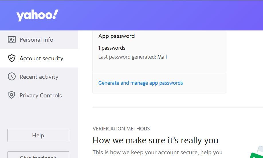 The Generate and manage app passwords option 