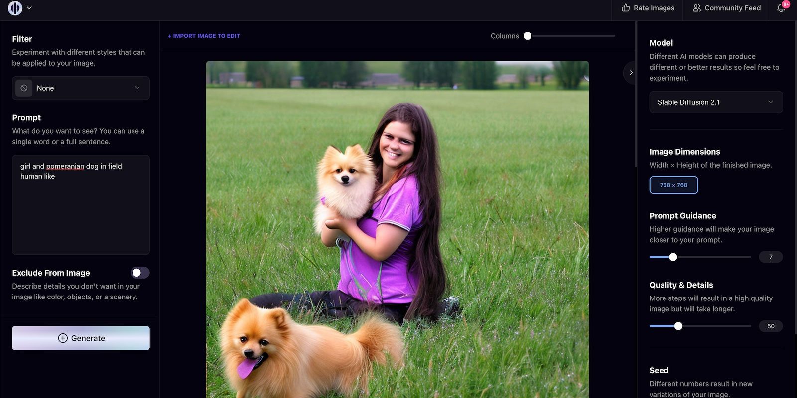 AI-Generated Image of Girl Playing With Two Dogs in a Field