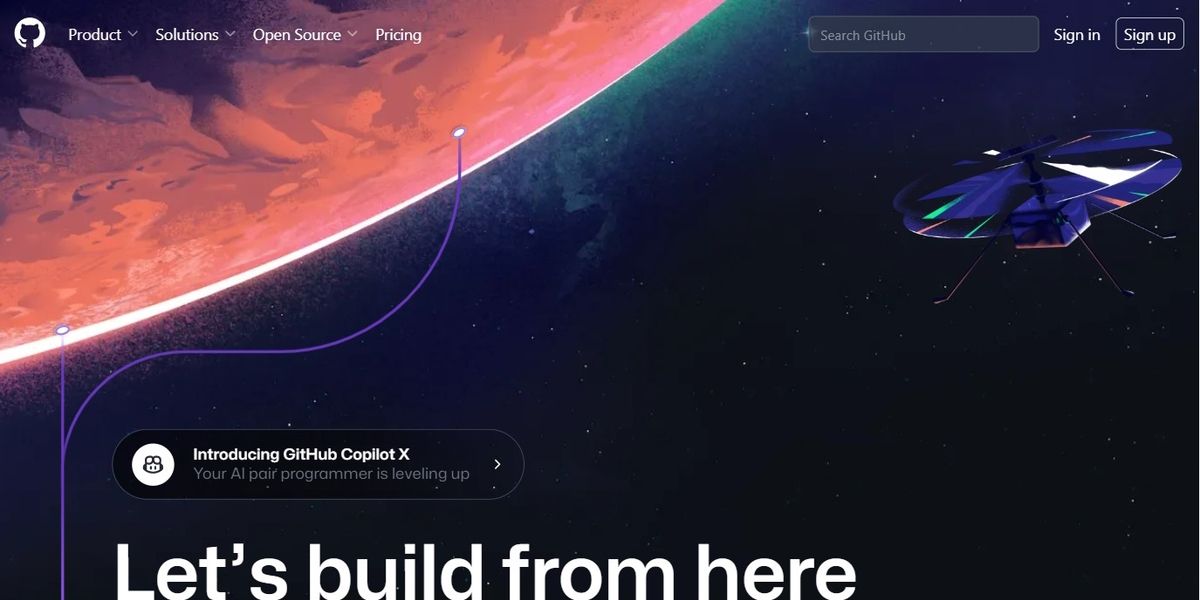 The homepage for GitHub's website.