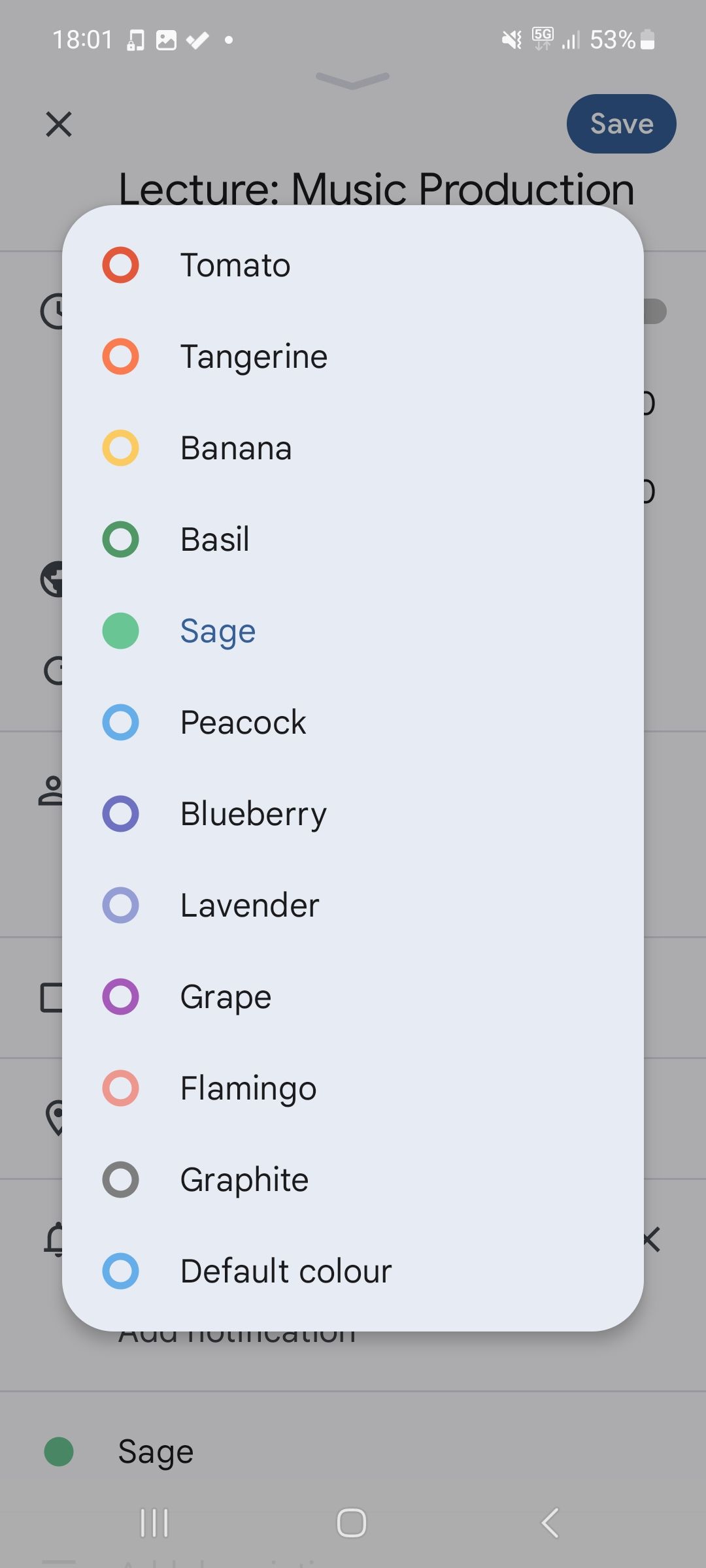 Google Calendar Color Choices