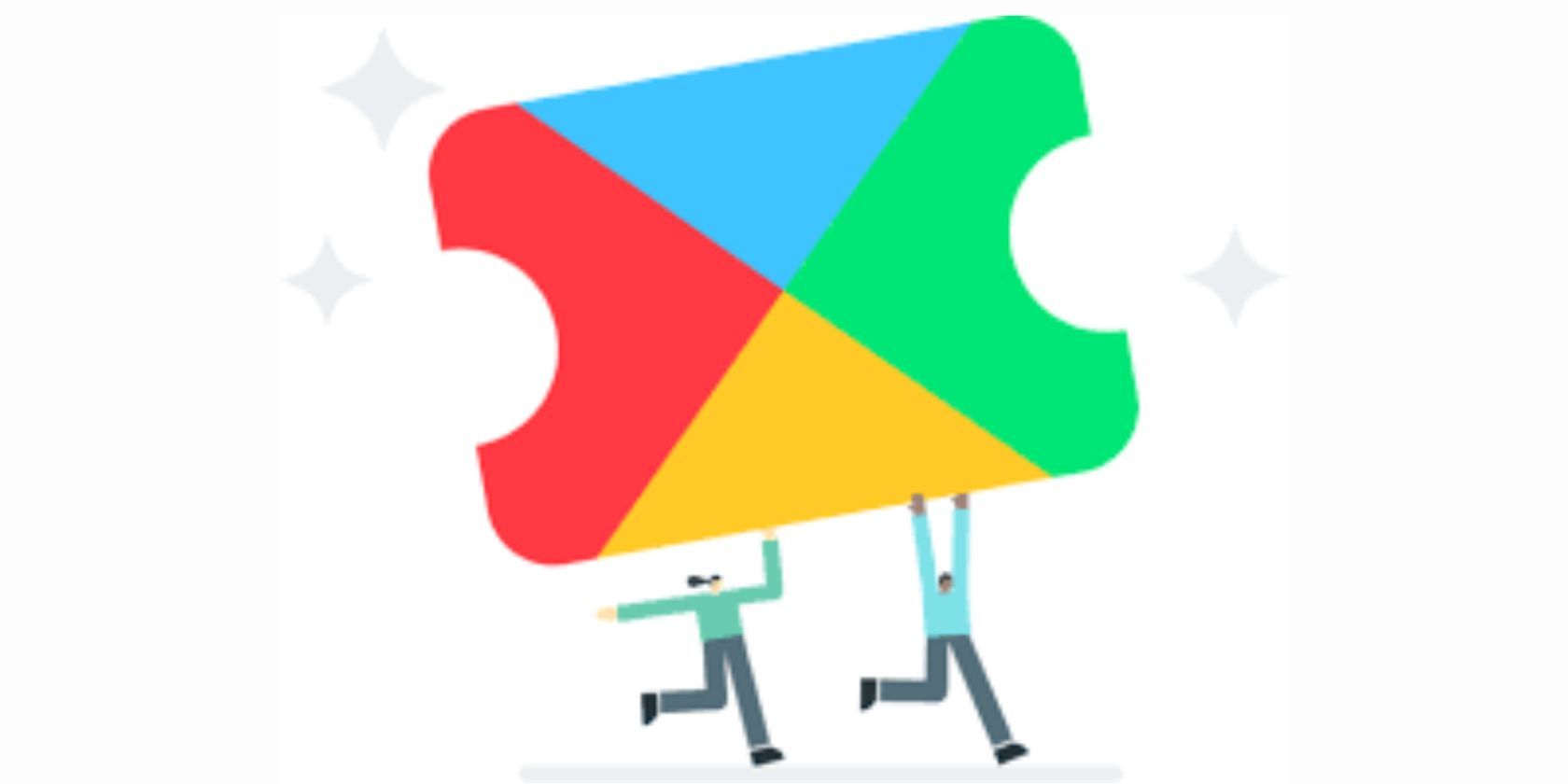 Google Play Pass logo being carried by two small cartoon people