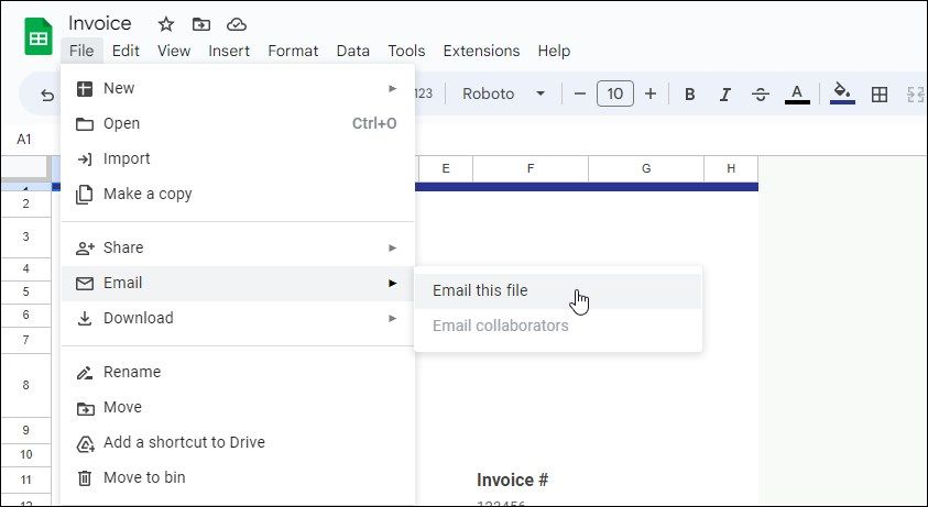 Pilih email opsi file ini di Google Sheet