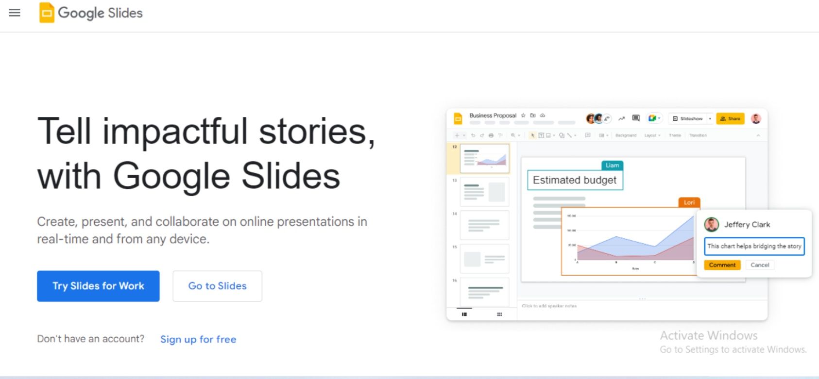 Google slide webpage screenshot