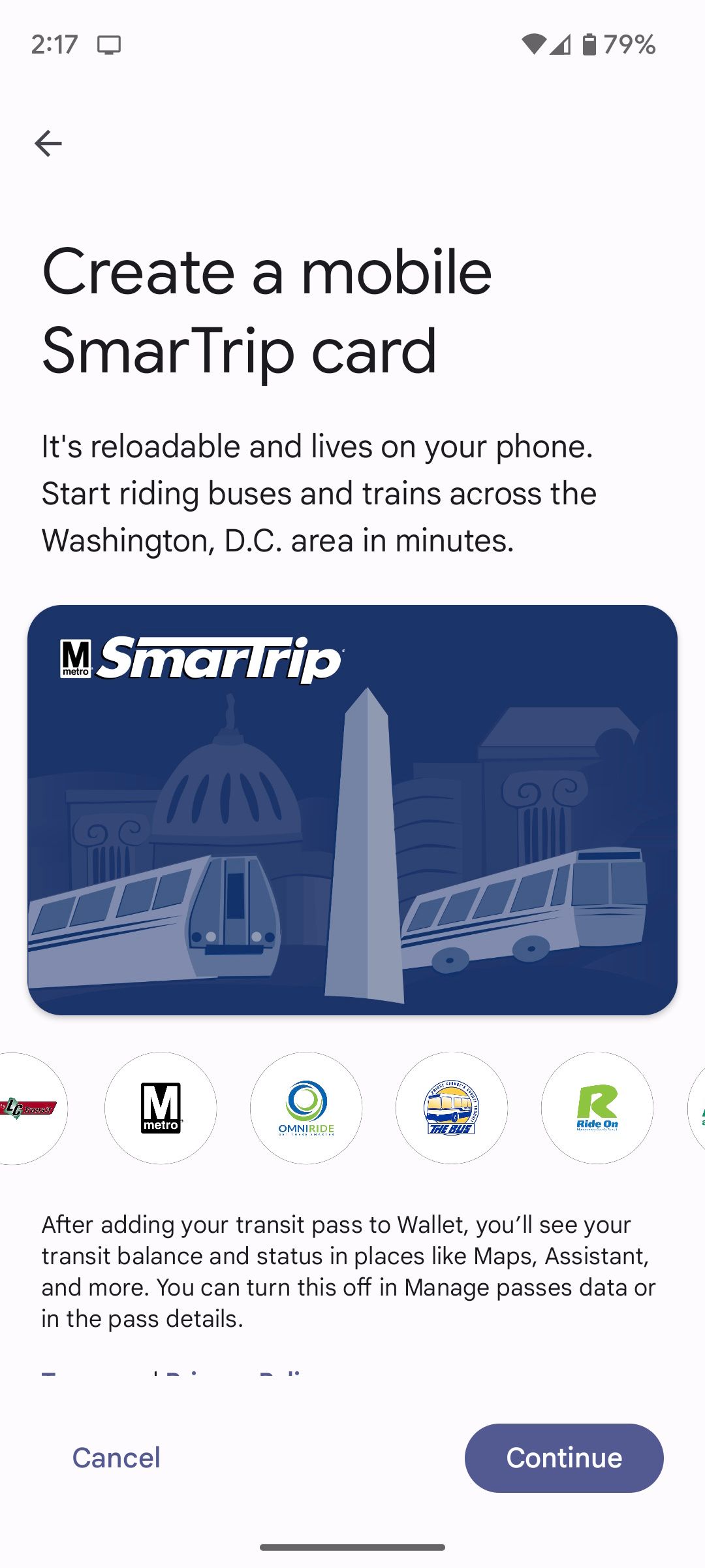 Adding a SmarTrip Card in Google Wallet