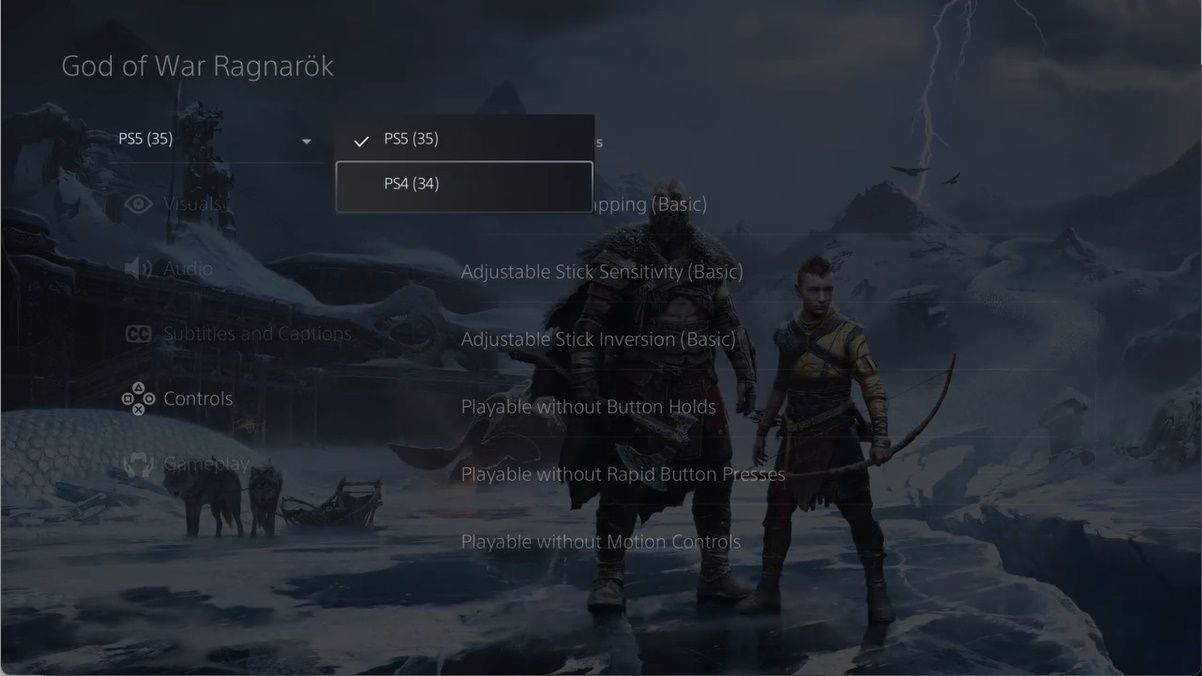 Picking a version God of War Ragnarok to see the Accessibility Tags