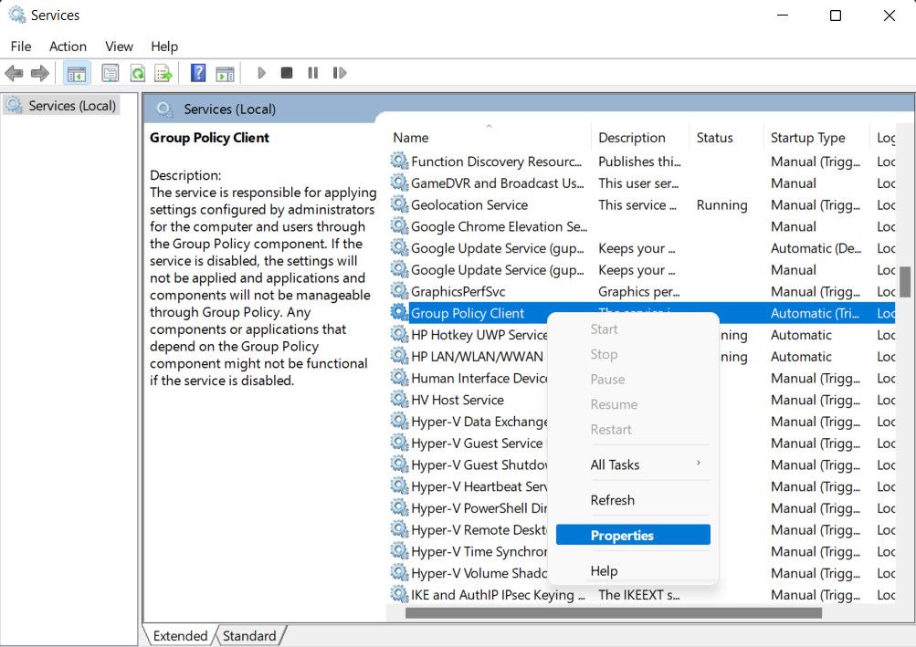 Access the Group policy client properties