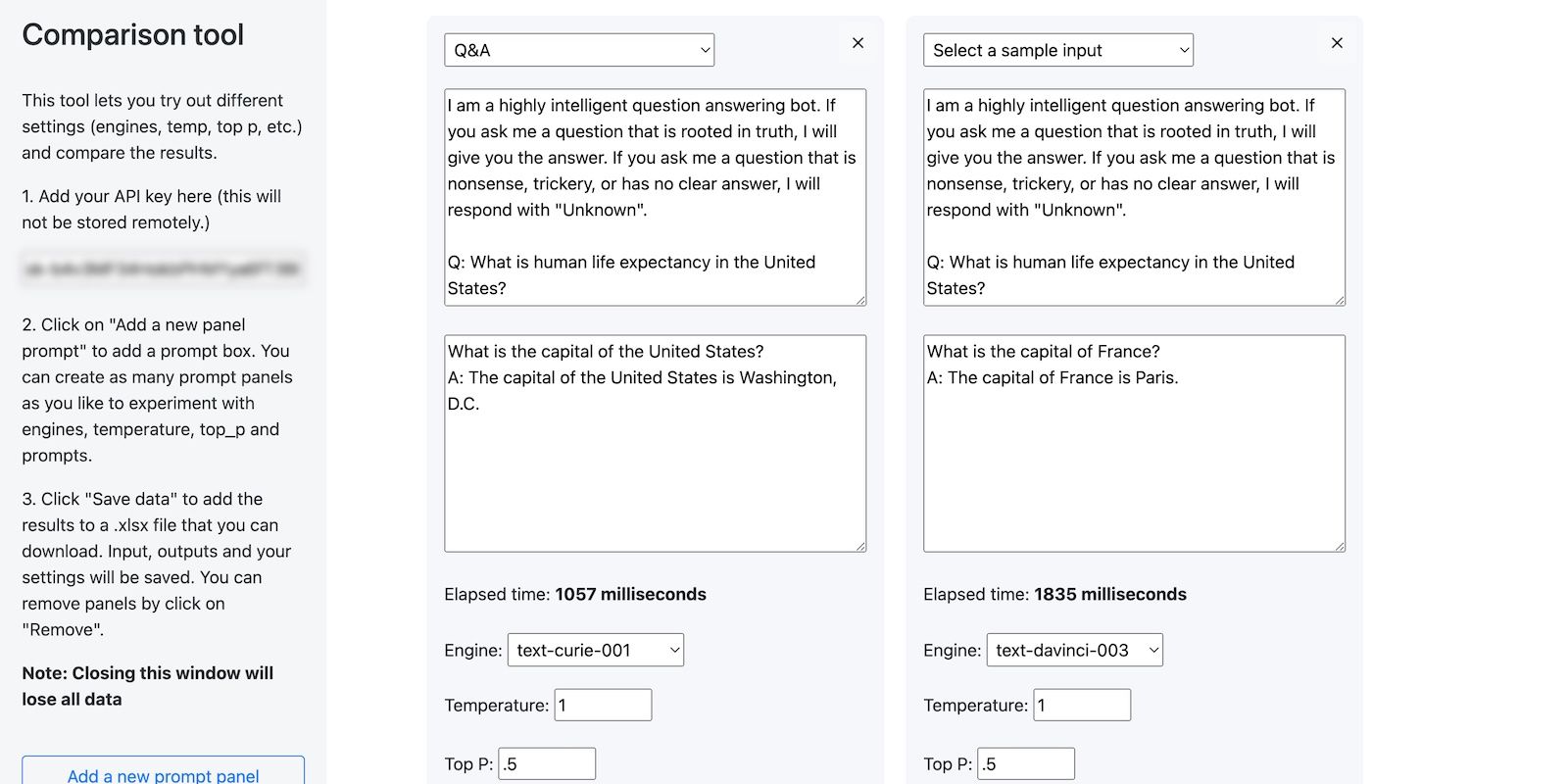 Using GPTtools Comparison Tool to Compare Q&A on LLMs