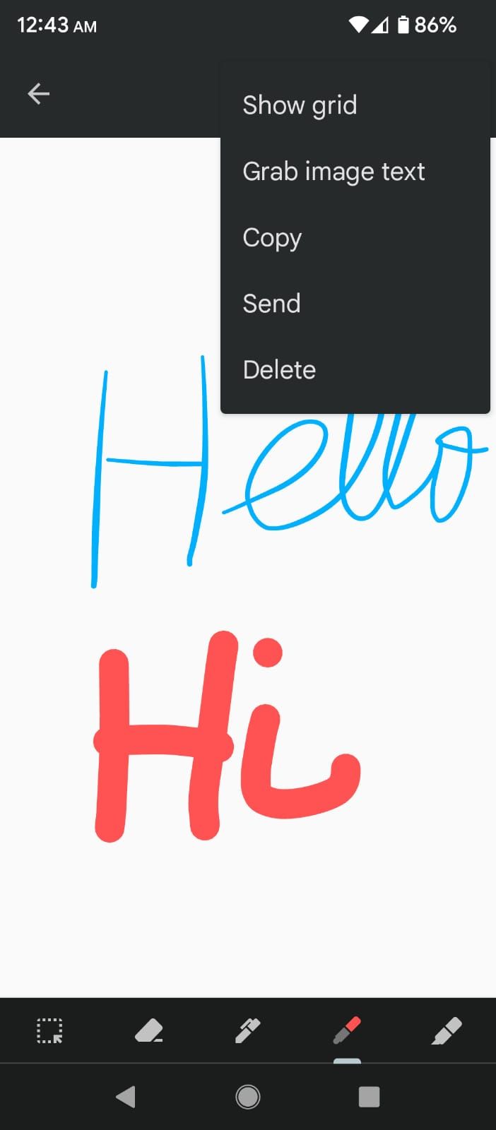 Grab Image Text option for a hand-drawn note in Google Keep